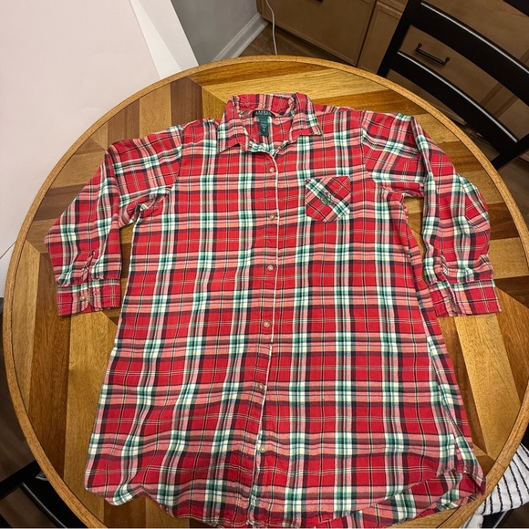 Ralph Lauren Red and Green Plaid Night Shirt XL Flawed 100% cotton - Picture 10 of 10